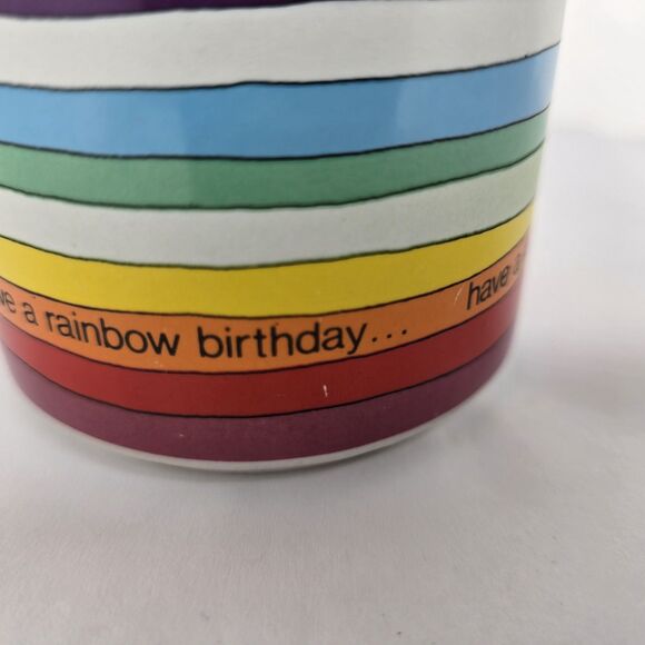 Russ Berrie Have A Rainbow Birthday Striped Coffee Mug Vintage Multicolor Korea - Picture 4 of 8